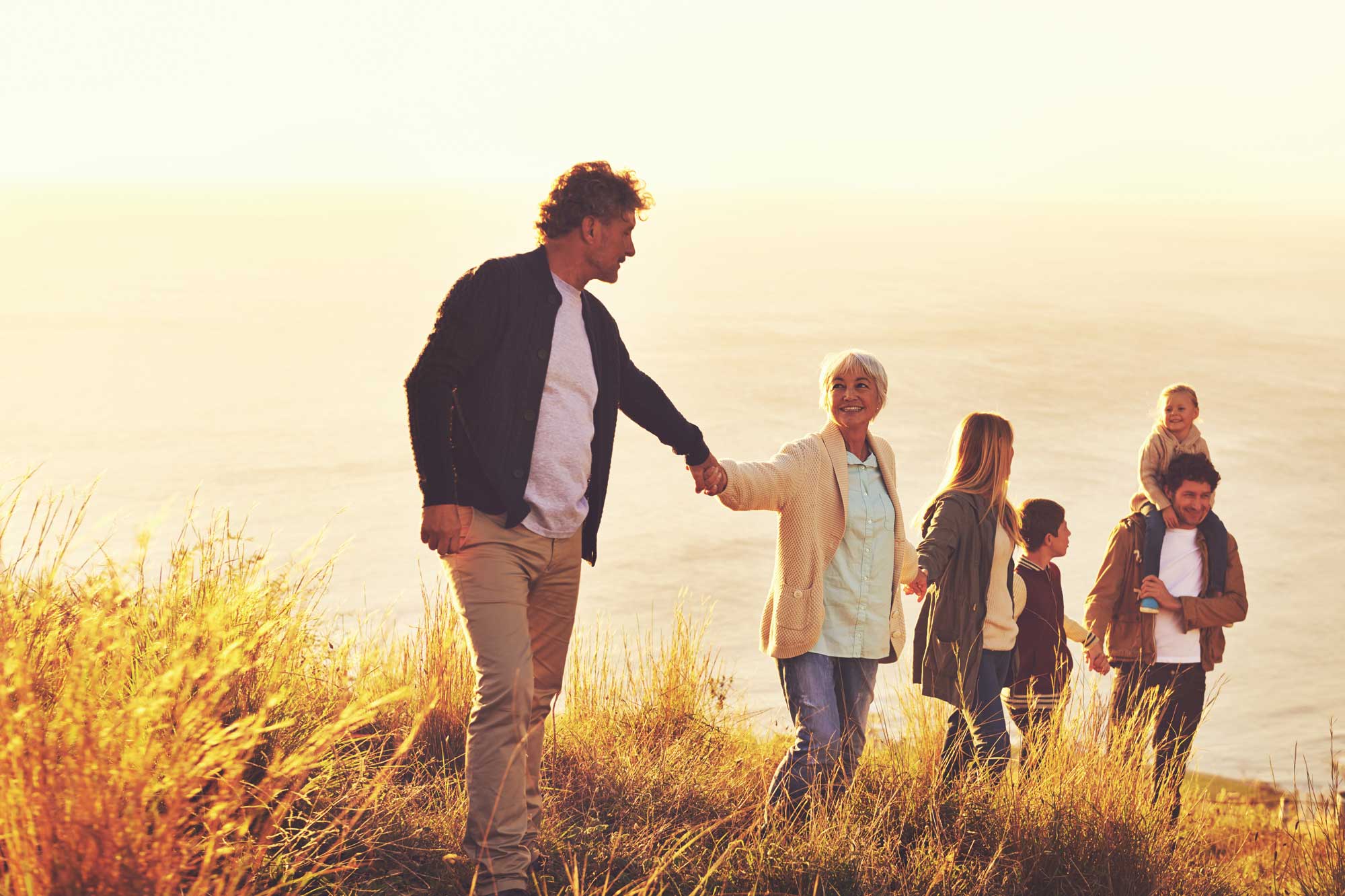 family on a hill